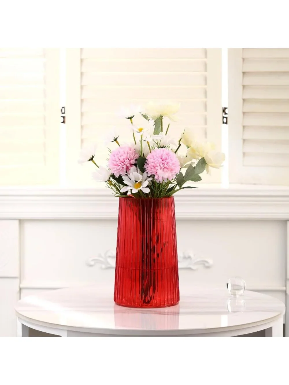 8 Inches Modern Red Glass For Vase Flower Bouquet Living Room Bedroom Home Deco